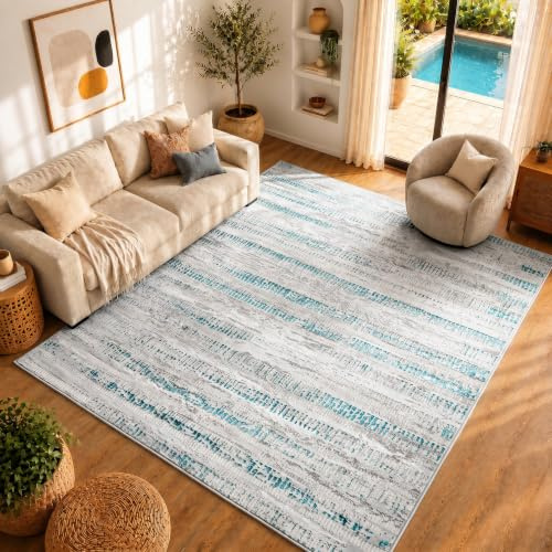 Livabliss Maeva Bolzano Abstract Rug, Soft – 200x275 cm, Beige, Teal & Blue