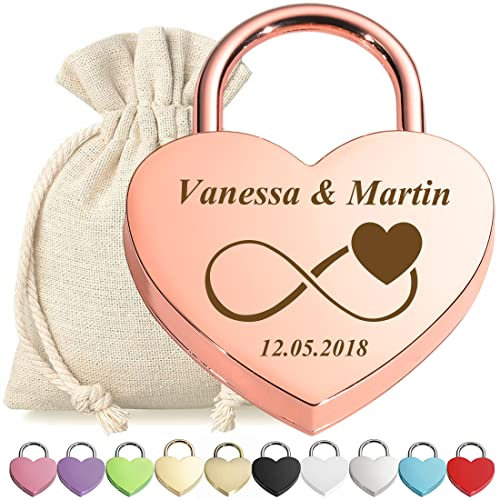 polar-effekt Liebesschloss Vorhängeschloss Rose Gold mit personalisierter Gravur - Motiv Unendlichkeit - Geschenkbeutel - passend zur Hochzeit, Jahrestag, Valentinstag - Paar-Geschenk - Mann, Frau