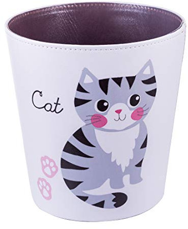 Scakbyer Papierkorb, 10L PU Leder Mülleimer der Animal Serie, Dekorative Abfallkorb, Kapazität kleine Abfallpapierkorb, Wasserdichte Mülleimer für Wohnzimmer, Schlafzimmer, Büro und Küche - Katz - 2