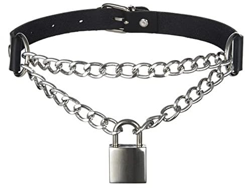 CABULE Punk Lock Chain necklace choker collar goth padlock pendant necklace women gothic emo kawaii witch rave jewelry-black