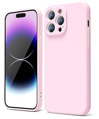 oakxco for iPhone 14 Pro Max Phone Case Liquid Silicone, Cute Thin Slim Soft Rubber TPU Plain Smooth Gel Cover for Women Girl, Matte Solid Protective & Shockproof, Rose Light Pink