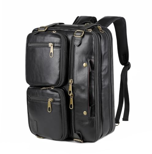 Herren-Aktentasche, Rucksack, veganes Leder, Hybrid, 43,2 cm (17 Zoll), Business-Kuriertasche, HB-22, Schwarz, Laptop-Rucksack