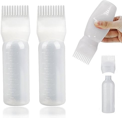 unel Hair Oil Applicator Bottles (2 PCS), Root Comb Applicators, Easy to Use for Hair Dyes & Oils (Clear)