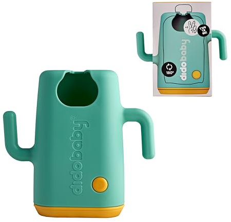 DIDOBABY - Didopoucher - Support DEUX EN UN anti-déversement pour sachets d'aliments pour bébés et briques de jus - Poignées ergonomiques - Couvercle à l'épreuve des bébés sûr et propre - Turquoise