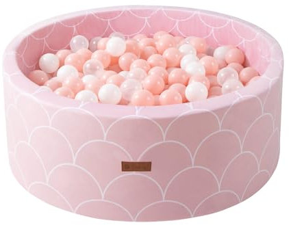 Dodozen Piscine à Balles Molles 100x40cm/200 Balles ∅ 7cm pour Bébé Enfant - Mousse Haute Résilience - Velours Super Doux - Nettoyage Amovible - Coquille Rose:Blanc/Transparent/Rose
