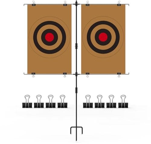KNINE OUTDOORS Adjustable Shooting Target Stands, Paper Target Stand with 8 Metal Clips for Shooting Range, Adjustable Range from 3.2 to 26.0 Inches (1 Pack)