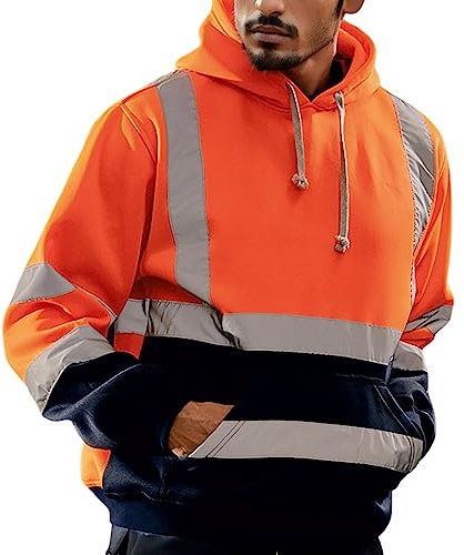 Warnjacke Softshell Herren - Kapuzenpullover Winter 5XL Warnjacke Warnschutz Hoodie Orange Groß Größe Funktionsjacke Arbeitsjacke Langarm Softshell Arbeitspullover Pullover Arbeitskleidung