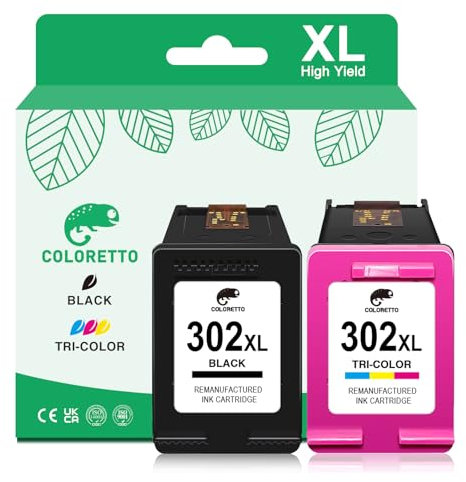 COLORETTO Druckerpatronen 302 XL für HP Envy 4520 für OfficeJet 3830 3831 3833 4650 4656 Deskjet 3630 3632 3636 3639 2130 Envy 4522 4523 4525 4527 für HP 302 Patronen (1 Schwarz 1 Farbe)