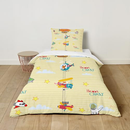 Hiseng Bettwäsche-Sets, Karikatur Kinder Bettwäsche Set, Kuschel Bettwäsche mit Reißverschluss, Bettbezug mit Kissenbezug für Mädchen und Jungen (100x135cm,Gelber Hubschrauber)