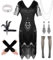 WILDPARTY 20er Jahre Kleid Roaring 20s Charleston, Flapper Kleid mit Dünn Ärmel Pailletten Perlen Fransen, CocktailkleidKleid 20er Jahre Accessoires, Vintage Mafia Kostüm Damen Fasching Karneval