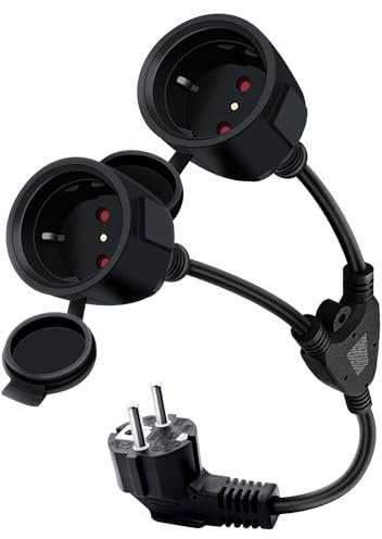 HuaLiSiJi Schuko Verlängerungskabel Kurz Schuko Doppelstecker Kabel 16A 250V Verlängerungskabel 2 auf 1 Kurz Schutzkontakt Verlängerungskabel 2fach, für Haushaltsgeräte, Büro (40cm)