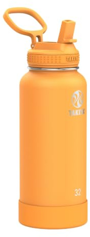 Takeya Actives Water Bottle with Straw Lid - Durable & Easy Care Water Bottle with Stainless Steel Insulation - BPA Free Lid with Carry Handle and Straw