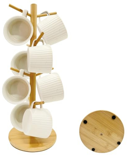 SNAIL GARDEN Soporte para tazas con 8 ganchos, árbol de taza de café con adhesivo antideslizante, árbol de taza de madera, árbol de taza, 8 tazas para cocina, sala de estar, dormitorio, encimera de