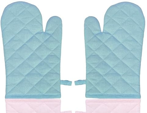 Lizzy 2pc Oven Gloves Mitt Heat Resistant Non-Slip Kitchen Oven Mitts Glove for Grilling, Cooking, Baking Kitchen Microwave Pizza (Light Blue)