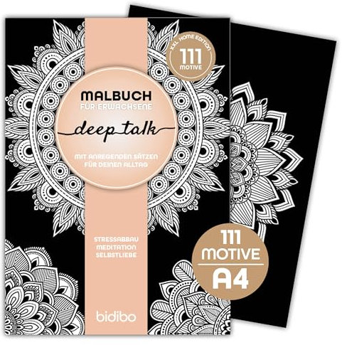 DEEP TALK XXL Mandala Malbuch Erwachsene 111 Motive - positive Sprüche Ausmalbuch für Entspannung Ruhe Auszeit, Stress reduzieren & Kreativität im Alltag, modern für Senioren - bidibo