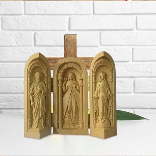 JUOPZKENN Boj Tallado Decoración del Hogar Jesús María Regalo Cristiano, Estatuas de la Santísima Madre Estatuas Católicas Figura de Natividad de Mesa Sagrada Familia