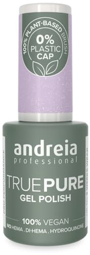 Andreia Professional Hema Free Gel Polish - TRUE PURE 21 Free and 100% Vegan for Sensitive Nails - Semi-Permanent UV LED Soak Off Gel Nail Varnish - 10.5ml (T50 Lavender with Glitters)