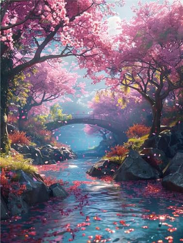 Diamond Painting Kirschblüten 5D DIY Diamond Painting 40x60cm,See Diamond Painting Erwachsene Bastelset,Full Drill Eckige Diamant Art Painting Stickerei Set,Zimmer Deko Wohnzimmer,Geschenk -Y1085