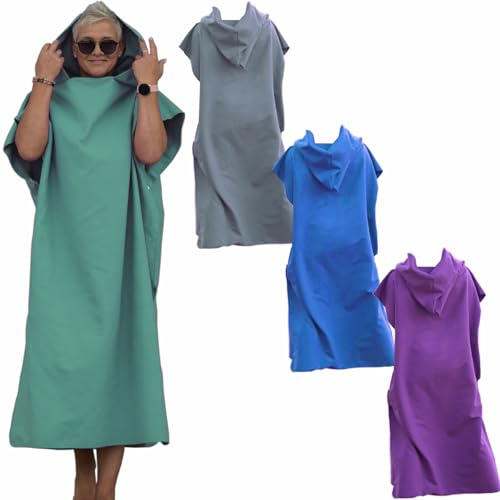 Hekers Surfponcho aus Mikrofaser, Badeponcho Poncho, Umziehhilfe Damen & Herren – auch als Handtuch oder Strand Umkleidehilfe (grün)
