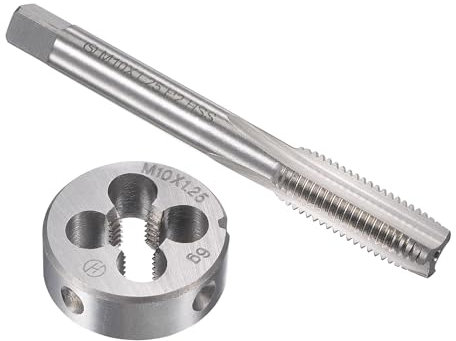 TOP-VIGOR Ensemble tarauds et filières métriques M10 x 1,25 mm, tarauds à vis avec matrice de filetage rond, kit de tarauds et filières robustes pour bricolage, réparation, coupe de filetage externe