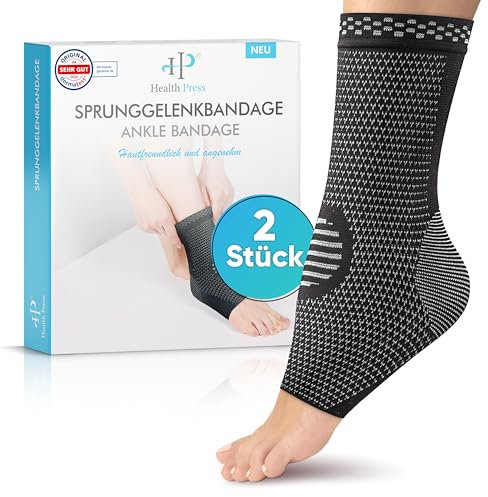 Health Press® Sprunggelenkbandage – Professionelle Stützstrümpfe – Entlastung & Stabilisierung des Sprunggelenks – 2x Fußbandage, Gr. S – Medizinprodukt – Stützende Knöchelbandage – Kompressionssocken