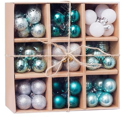 Weihnachtskugeln 99tlg, 3 cm Kunststoff Christbaumkugeln Bunt Weihnachtsdeko, Weihnachtsbaum Dekoration Set, Glänzend Glitzer Weihnachten Deko mit Anhänger Elfen Thema Rot Gold Weiß (Grün)