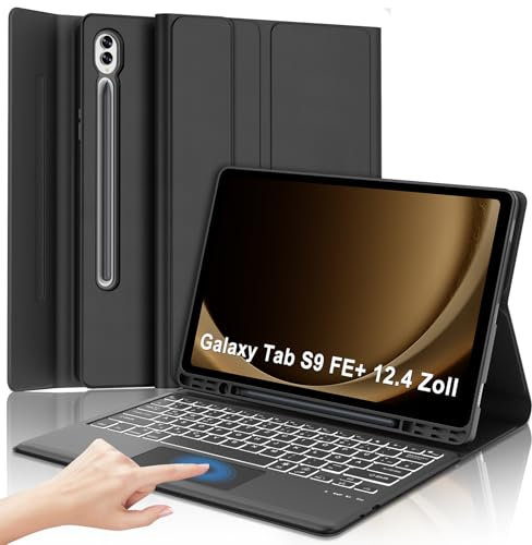 WINCHKING Funda con teclado para Samsung Galaxy Tab S9 FE Plus de 12,4 pulgadas, compatible con S7/S8 de 12,4 pulgadas, teclado con disposición QWERTZ, extraíble magnéticamente (negro, Samsung Tab S9