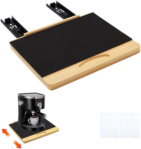 MinBoo Bamboo Appliance Slider,Sliding Tray for Coffee Maker, Kitchen Countertop Appliance Rolling Tray,Slides Easily from Under The Cabinet,Wide - Small (12 Wx10 D)
