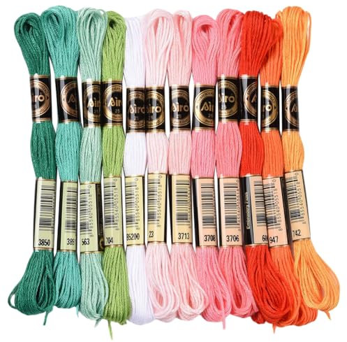 CABODYALS 12 Strang 96m Stickgarn Buntes 6 Stränge Grün Rot Orange Kreuzstichgarn Freundschaftsarmbandfäden Handarbeitfaden Kreuzstichfade Zur Schmuckherstellung Armbandstricken Nähen Bastelbedarf
