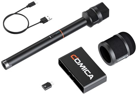 COMICA Revo S - Micrófono inalámbrico de mano para entrevistas USB-C, condensador cardioide recargable, micrófono de reportero para teléfono, micrófono de grabación profesional para voz, entrevistas