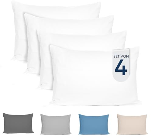 Dreamzie Federe Cuscini 40x80 (Set di 4) - Bianco - per i Cuscini 40 x 80 cm - 100% Jersey di Cotone - Federa da Cuscino - Copri Cuscino per Letto - Fodera Protezione per Cuscino