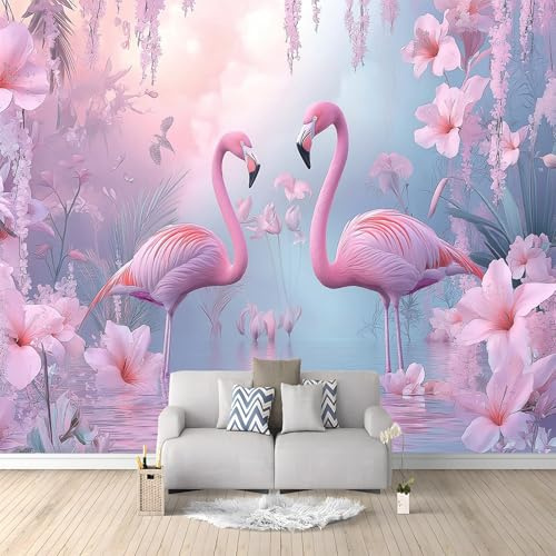 Vlies Fototapete Tier Romantischer Flamingo Wandbilder tapete 300 x 210 cm Art Fototapete Hellrosa 3d Effekt tapeten für Wohnzimmer Schlafzimmer Büro Küche Kinderzimmer Wandtapete