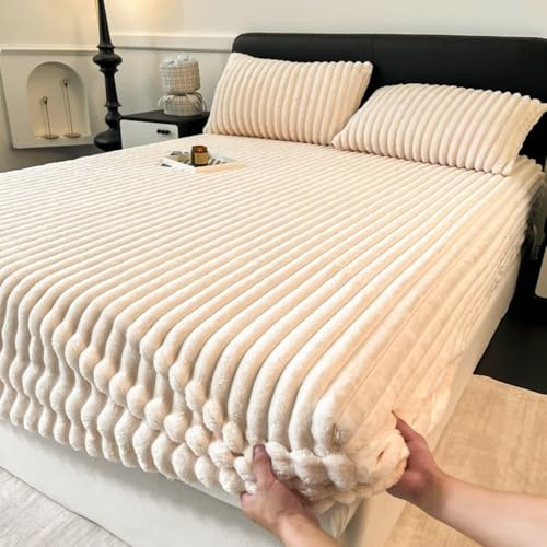 Homxi Spannbettlaken Beistellbett,180 x 200 cm,Matratzenbezug Samt Einfarbig Spannbetttuch Einzelbett Beige Weiß