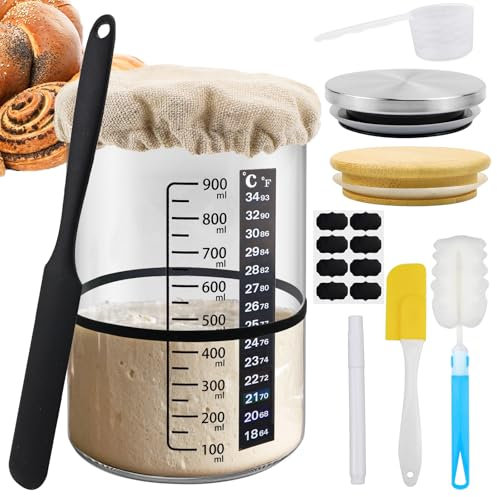 Raxfekro Lot de 11 Bocaux en Verre de 900ml, bocaux en verre hermétique, bocal verre avec Couvercles Boîte Rangement Cuisine avec Étiquette, Bocal de Conservation pour Céréales Noix Poudre (900ml)