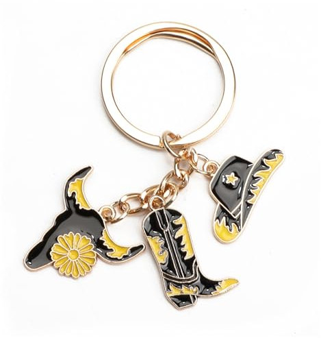 Porte Clés De Cow-Boy Avec Un Design Amusant Dans Le Style Cow-Boy, Avec Une Jolie Tête De Vache Et Un Chapeau, Iles Mères, Les Amis Et Les SœU.S, Joli Porte Clés Souvenir