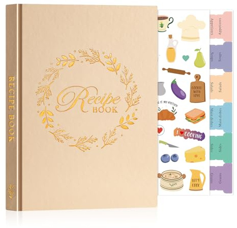 Lanpn A5 Libro de Recetas Tapa Dura Para 70 Recetas, Mi Cuaderno Recetas, Recetario de Cocina para Escribir, Recipe Journal Book, Libretas para Recetas de Cocina en Blanco, Avena, Inglés