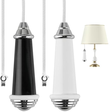 Jiujuda9 2 Pcs Ceramic Bathroom Light Pull Cord Handle with 100CM Nylon Pulls String Extension, for Bedroom Toilet Ceiling Fan Light Switch Pull Cord Handles(Black & White)