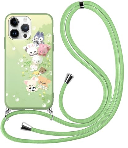 Lanyard Handyhülle für iPhone 13 iPhone 14 6.1 Hülle mit Band, Kpop Stray Kids Skzoo Muster Design Case mit zum Umhängen Kordel, Weich Silikon Stoßfest TPU Schutzhülle Cover für Skz Fans, Kawaii
