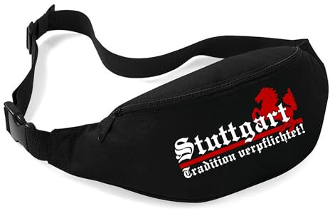 Stuttgart Tradition Bauchtasche Bauchtasche | Fußball Fan Hüfttasche im Retro-Stil – Gürteltasche für Stadion, Spieltag & Freizeit – Unisex & wetterfest | Schwarz