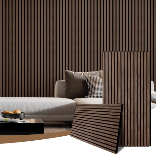 2 Stück Akustikwand Holzpaneele - 1200 MMX 600 mm 1,44 m² - 3D Lamellen Wandverkleidung für Wand und Decke - Schallabsorbierende Holzwandpaneele für Wohnzimmer, Schlafzimmer, Büro (Schwarz Walnuss 11