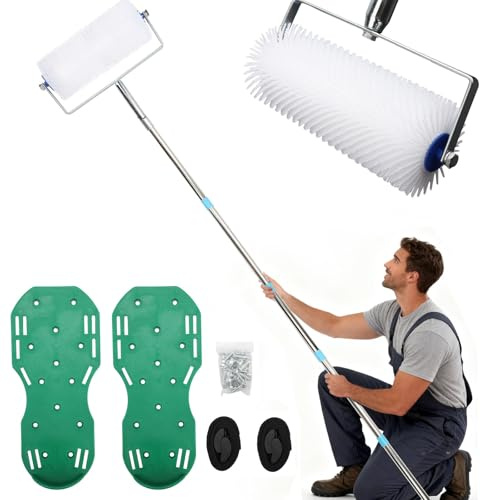 Gachiwar Kit de revêtement de sol, rouleau à pointes pointus, barre télescopique de 170 cm en acier inoxydable, chaussures à pointes époxy, kit d'outils de revêtement de sol pour sols autonivelants