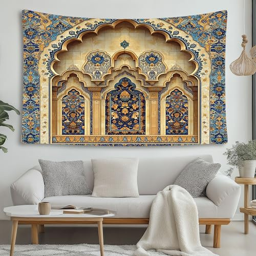 LCHMQ Islamisch Bogen Wandteppich Mehrzweck Marokkanisch Blumen Wandbehang Stoff Aestheticn Wandtuch Wandbehang Stoff Wall Tapestr Wanddeko 150x130cm