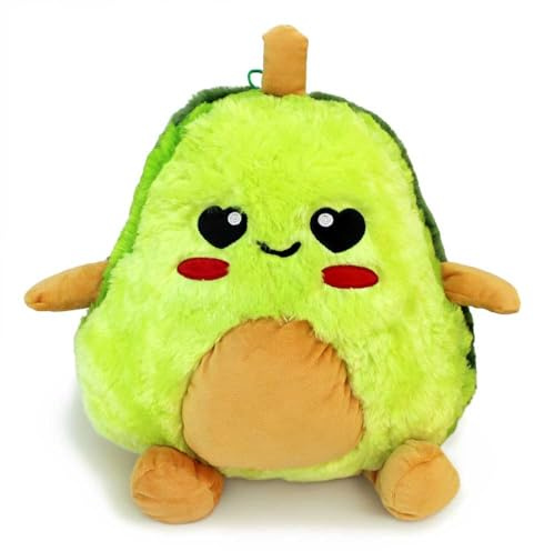 BEMIRO Kawaii Avocado Plüschtier, Grün, Weicher Polyester, 38 cm Groß, mit Gesticktem Gesicht und Aufhängeschlaufe, Kuscheltier zum Dekorieren und Schmusen (Herz)