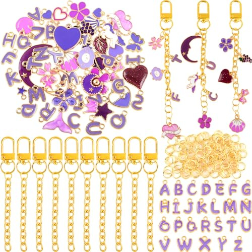 NEBURORA Taschenanhänger-Set, Lipgloss-Schlüsselanhänger-Bastelset, 56 süße Anhänger, 10 Schlüsselanhänger-Clips mit Haken und 100 Biegeringe, Schmuckbastelset für DIY-Geschenke für Frauen