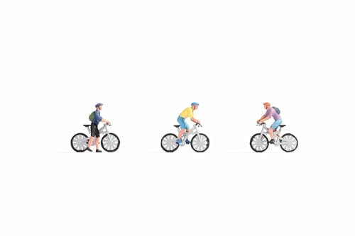 NOCH H0 Figuren-Set Mountainbike Modell handbemalt für Modellbahn, Eisenbahn H0 & Diorama – Miniatur Modellbau Figuren Zubehör 1:87 (15899)