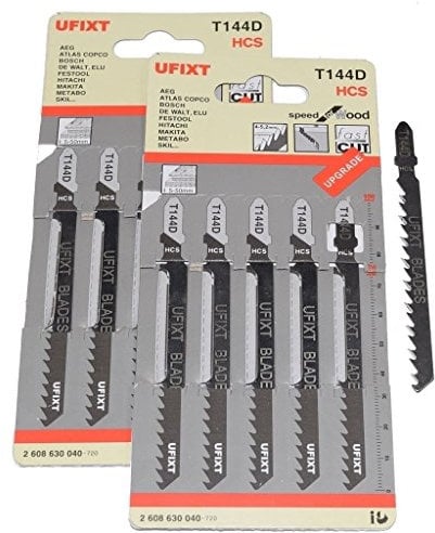 Jigsaw Blades T144D for High Speed Wood Cutting High Carbon Steel HCS 10 Pack Fits AEG, Black & Decker, Bosch, Dewalt, Elu, Festool, Hitachi, Makita, Metabo and Skil by Ufixt