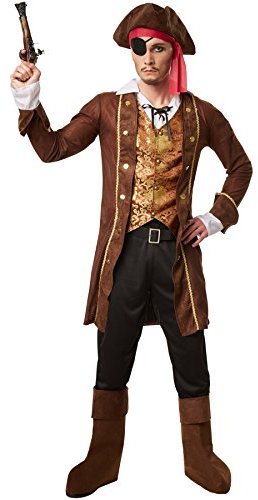 dressforfun Herrenkostüm Seeräuber-König | Mantel mit angenähter Weste und angenähtem Hemd | Lange Hose mit Gummizug | Inkl. Hut, Augenklappe, Gürtel und Stiefelstulpen (M | Nr. 301785)