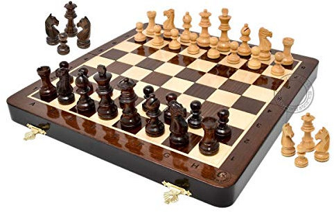 House of Chess - 12 Inches Wooden Magnetic Folding Travel Chess Set/Board - 2 Extra Knights, 2 Extra Pawns, 2 Extra Queens & Algebraic Notation - Handmade - Premium Quality