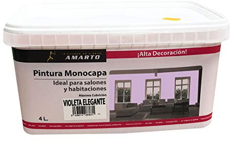 Pintura Monocapa en cubetas, para decoracion de interiores y exteriores de yeso, cemento, escayola, etc. … (4L, VIOLETA ELEGANTE)