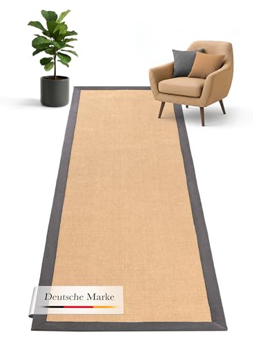 carpetfine Sisalteppich Läufer Grau 75x350 cm | Moderner Teppich für Wohn- und Schlafzimmer